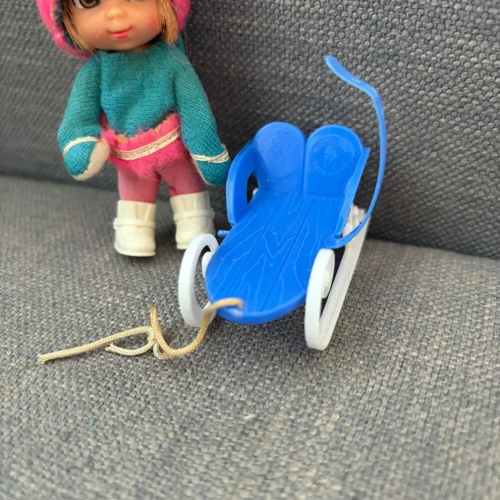 Vintage Liddle Kiddles Freezy Sliddle Doll, Clothes, Sled 1960s